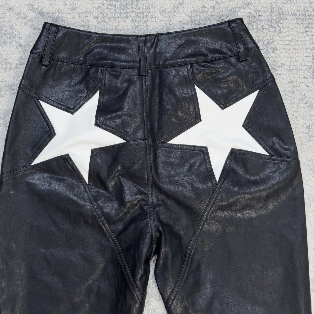 Nasty Gal Faux Leather Star Bum Flared Pants Size 0 Black Bellbottoms Rock New - Picture 11 of 11